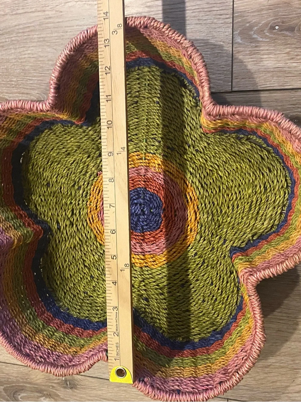 Flower Shaped Woven Basket Bowl Multicolor Rainbow Rope Decorative Storage Tray